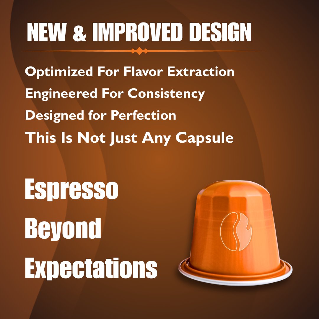 Promotional graphic highlighting Anguissola Espresso Capsule’s new design for optimized flavor extraction and consistency.
