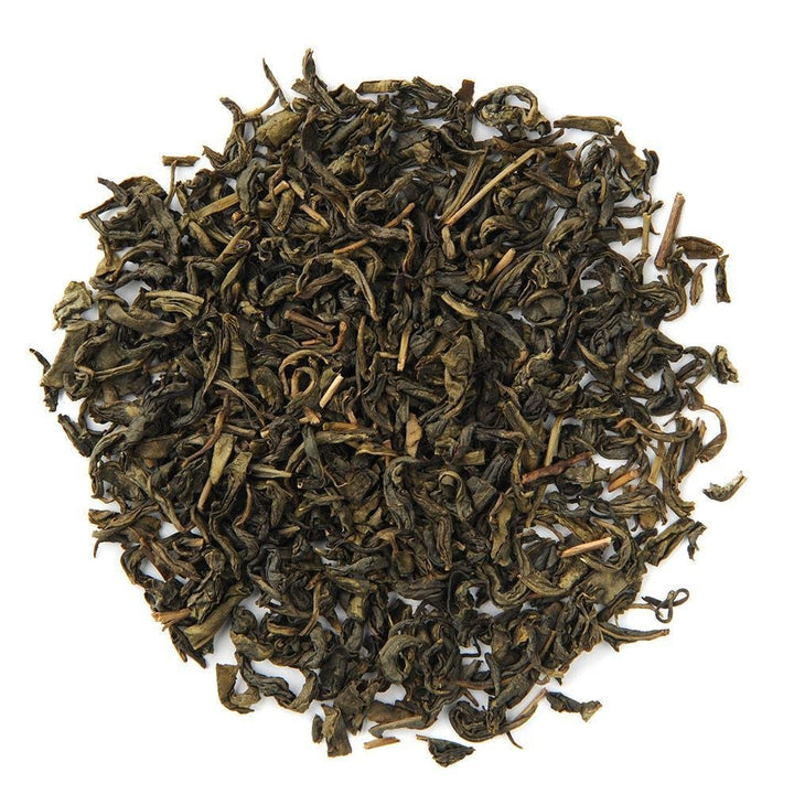 Organic Jasmine green tea loose leaf blend, delicately scented with jasmine blossoms for a floral, aromatic flavor.